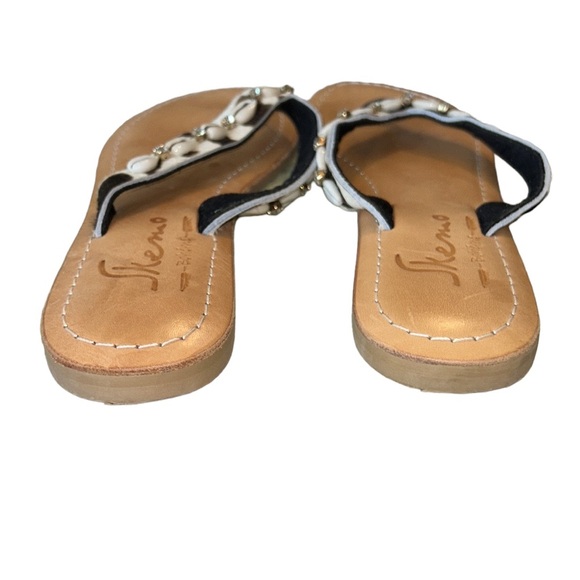 LN Skemo Savannah Leopard Embellished Leather Rhinestone Shell Slide Sandals - 7 - Picture 10 of 15
